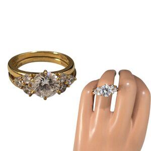 FE Vintage Women's Engagement Ring Set Sterling CZ Size 9